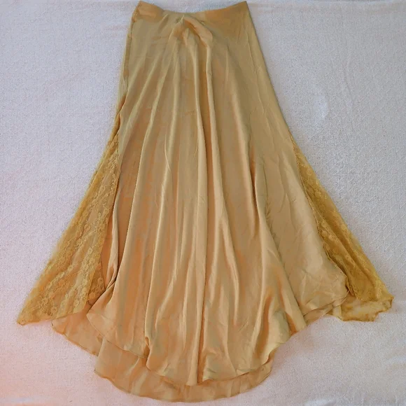 free people ♡ make you mine 1/2 half slip lace satin skirt bitter oil yellow - Picture 3 of 13